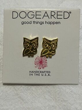 Dogeared Gold Owl Stud Earrings - Shiny Gold Tone
